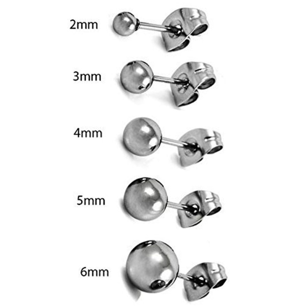 5 Pair Set Silver Round Ball Stud Earrings